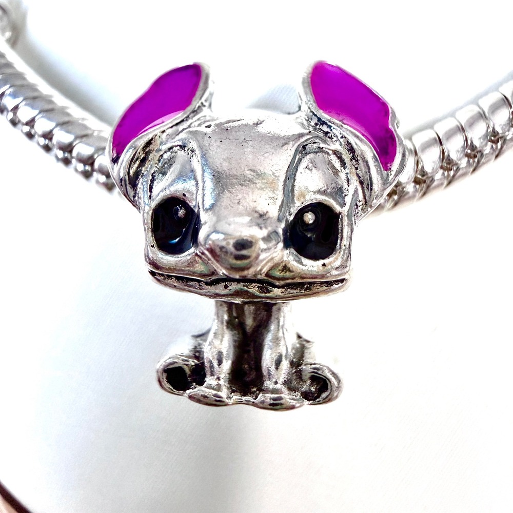 Pandora-like Bead Charm Fits Snake Chain Bracelet Stitch Alien Silver Purple